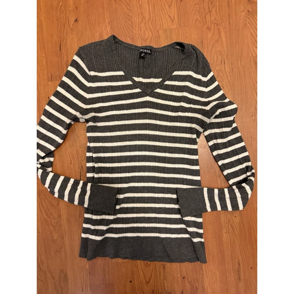 George Women’s Y2K fitted striped sweater ribbed long sleeve large back 2 school